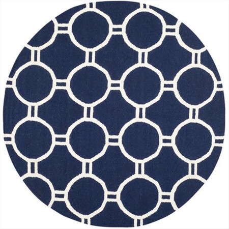 Safavieh 6 X 6 Ft. Round- Contemporary Dhurries Navy And Ivory Flatweave Rug DHU636D-6R